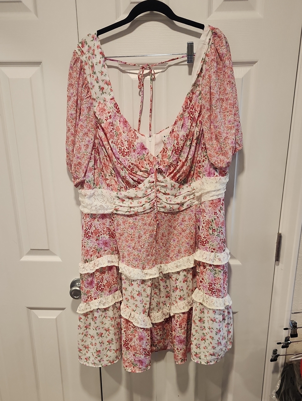 Arula/Altar'd State Aderny Patchwork Floral Mini Dress with Lace Trim